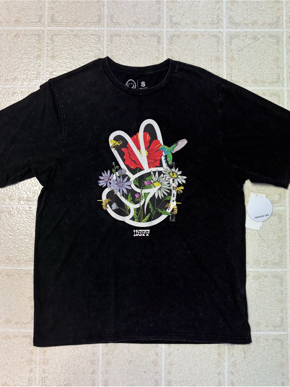 Neff Black Graphic Tee with Colorful Print